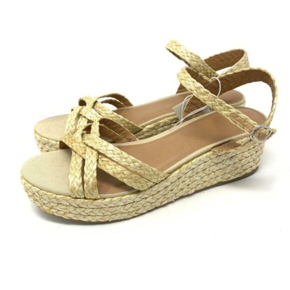 A New Day Luisa Natural Woven Straw Wedge Sandals Strappy Women's Size 11 - Picture 7 of 7